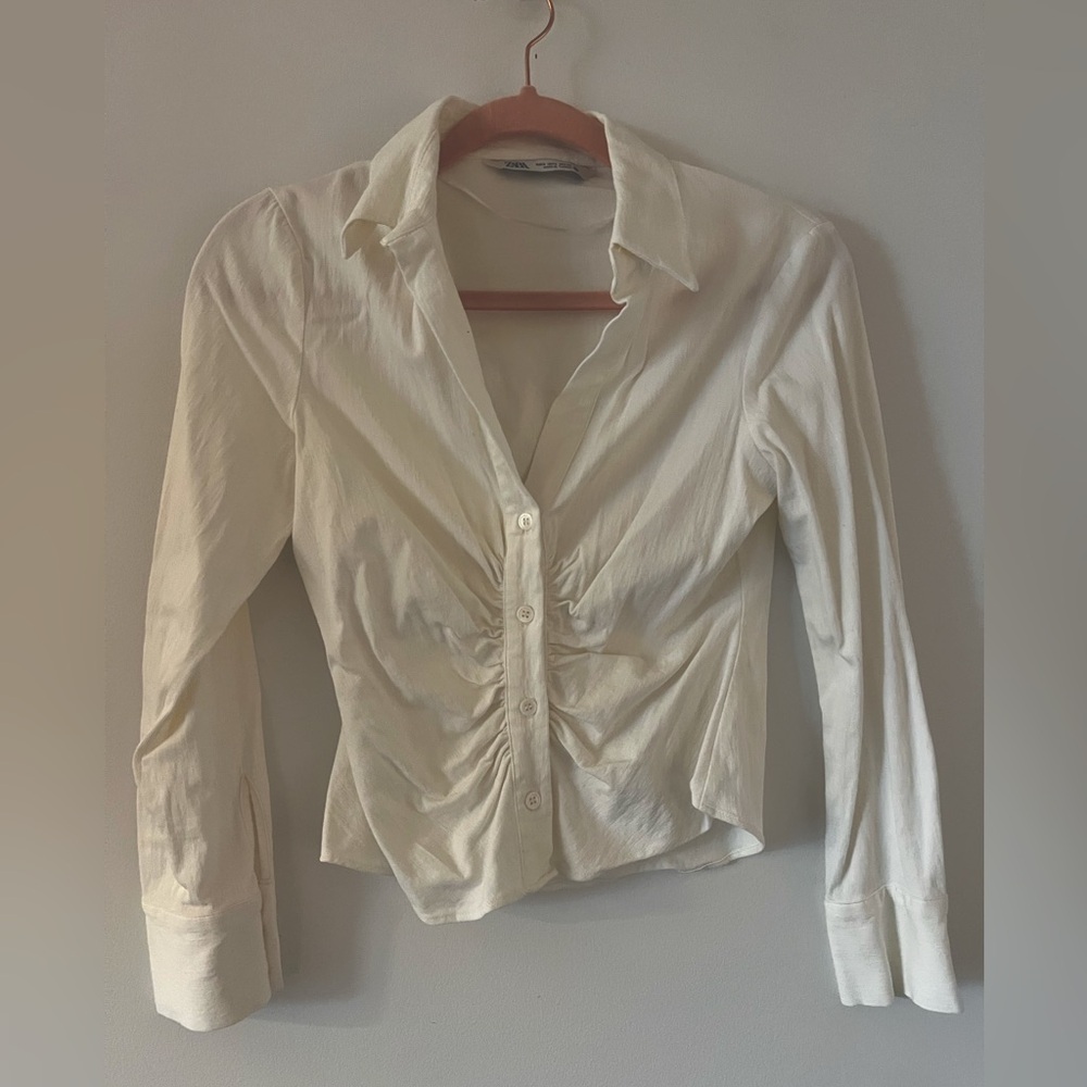 Zara white shirt with ruching detail